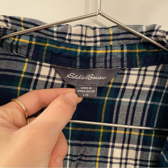 Eddie Bauer Blue Green & White Viscose Plaid Button Down Long Sleeve Blouse - Picture 9 of 10